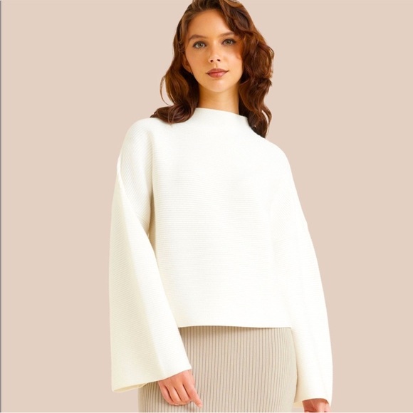 Modern Citizen Sweaters - Modern citizen mock neck ribbed knit sweater in a white cream
